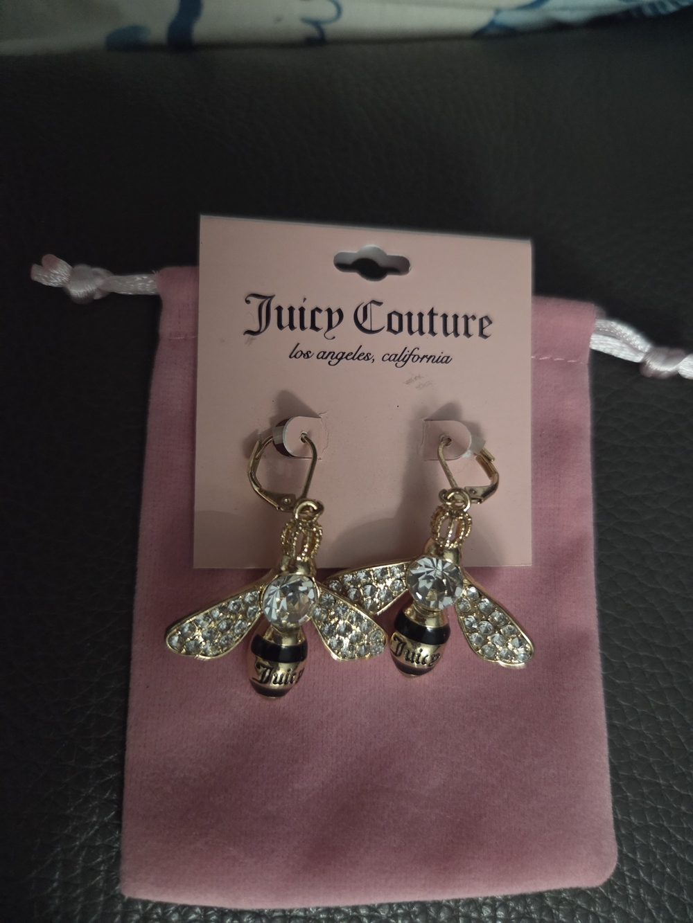 Juicy Couture Gold Bee Crystal Drop Earrings - Picture 2 of 2
